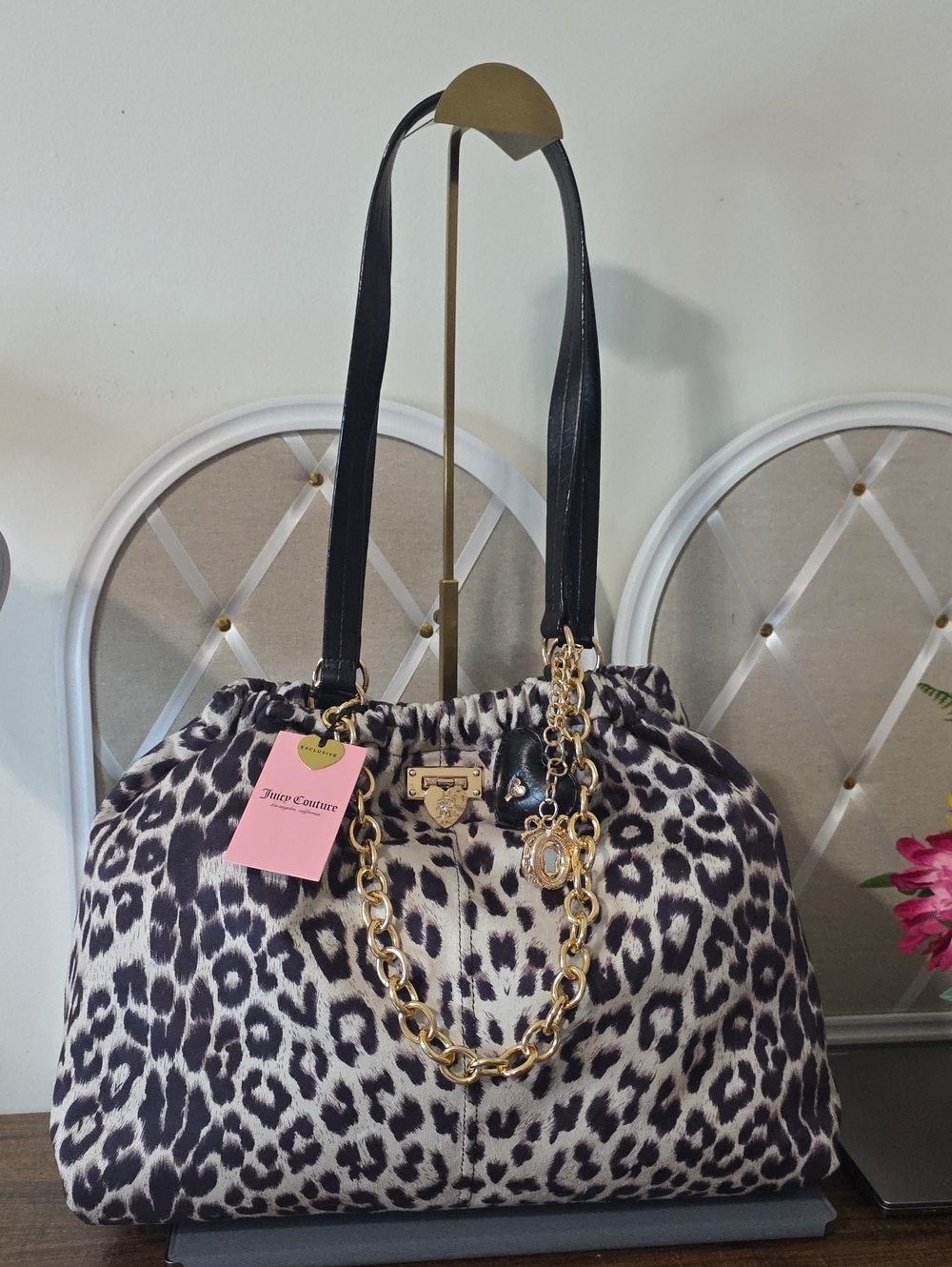Juicy Couture Nwt Black and White Leopard Shoulder Bag with Gold Chain